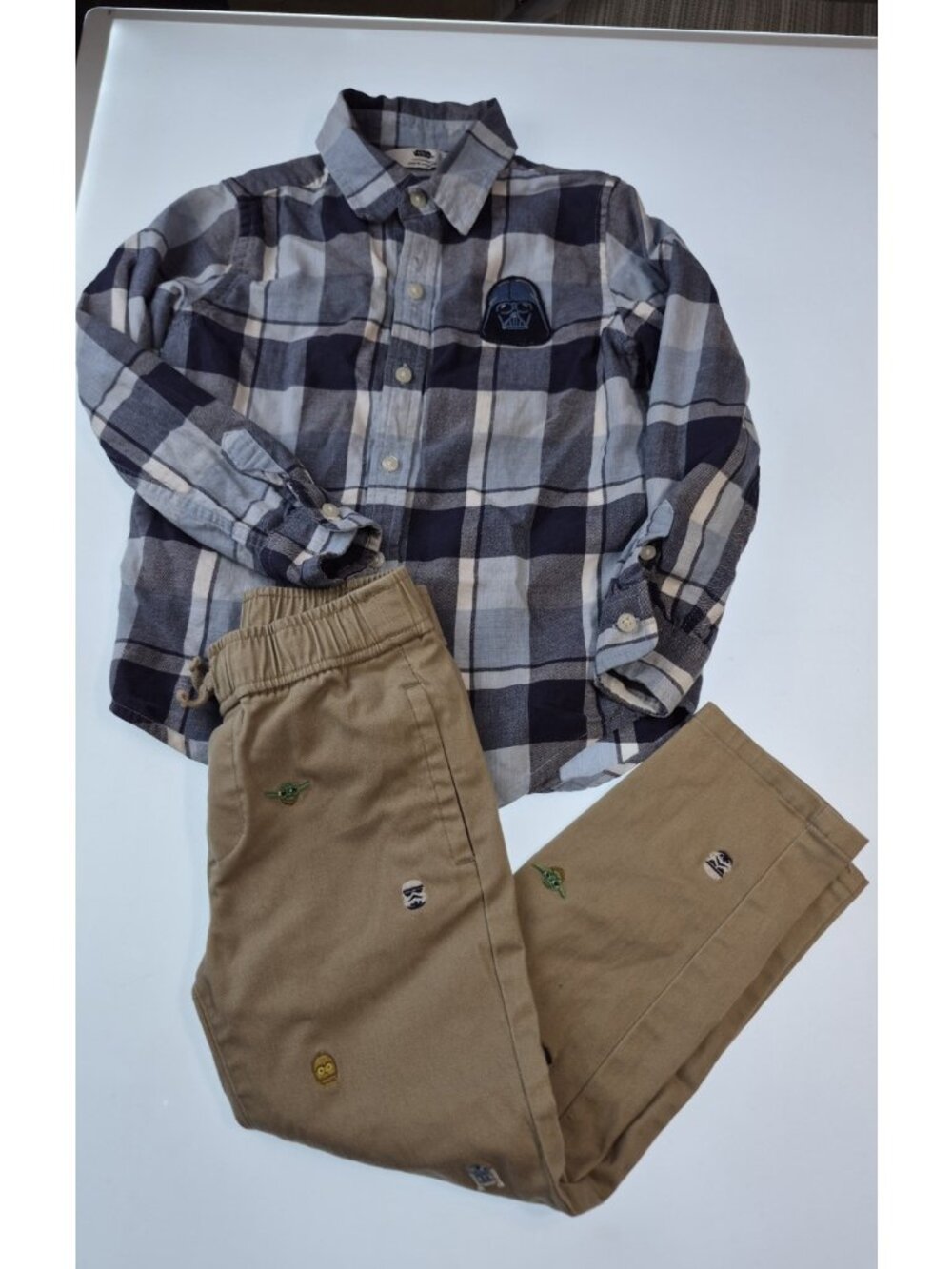 Janie and Jack Star Wars Boys Outfit Size 4 Plaid Shirt Darth Vader Khaki Pants